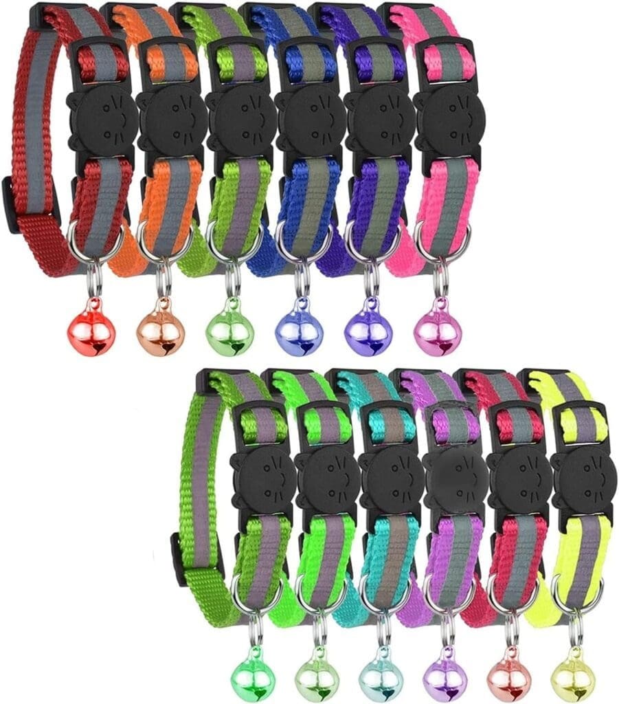 GingerUPer Cat Collars Quick Release,Reflective Cat Collars with Bells and Safety Release,Adjustable 8-12 to Fit All Domestic Cats(12 Pack)