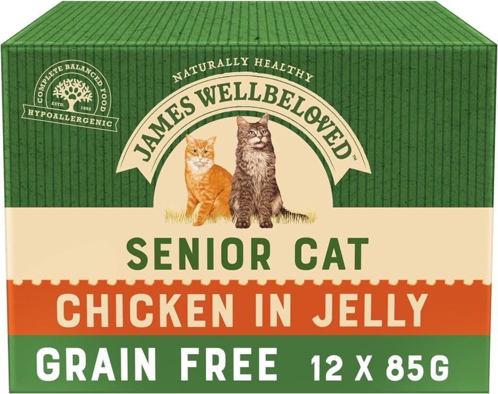 James Wellbeloved Senior Grain-Free Chicken in Jelly 12 Pouches, Hypoallergenic Wet Cat Food, Pack of 1 (12x85 g)