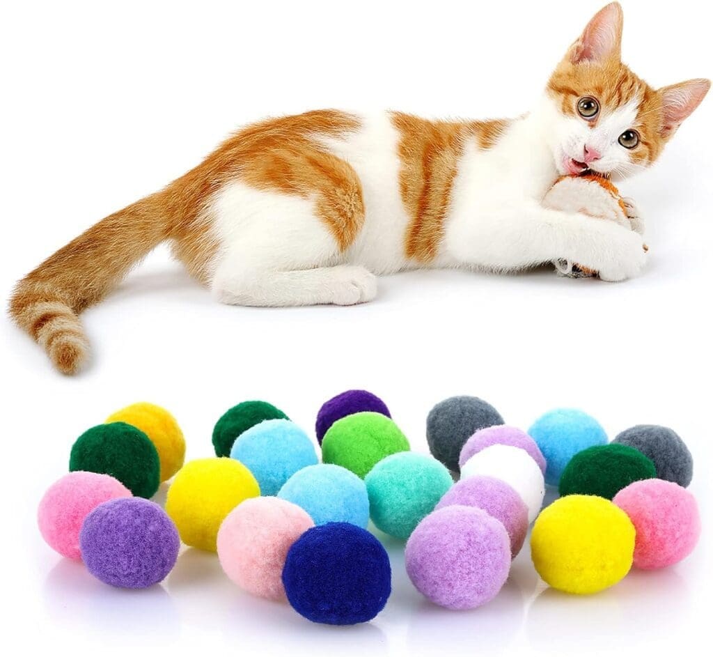 Molain Cat Toy Balls, Soft Cat Balls 1Inch Kitten Pom poms Ball Cat Play Toy Indoor Cats Interactive Pompon Ball Toy (30 Pieces)