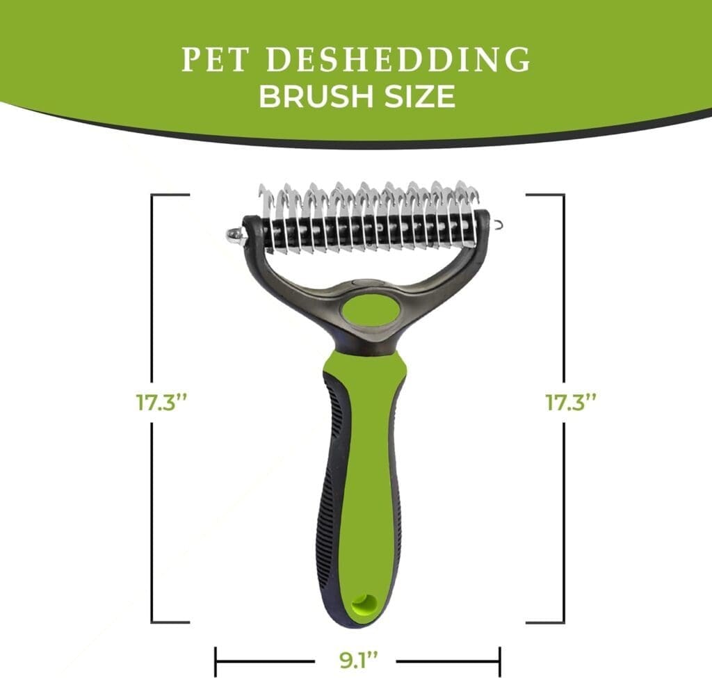 MONTIVO Dog Grooming Tool Undercoat Rake for Dogs Cats - Double-Sided Dog Grooming Brush for Detangling to Gently and Effectively Remove Mats, Knots, and Tangles (Green)