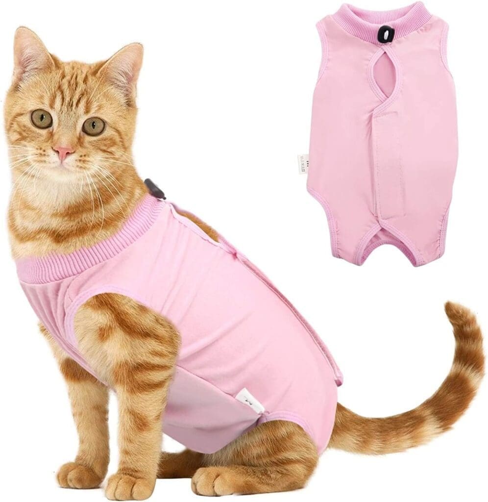 Voarge Recovery Suit Cat, Cat Bodysuit After Surgery, Anti-Leaking, Prevent Licking After Surgery, Weaning and Keeping Warm Recovery Cloth Suit for Cats, Dogs (M, Pink)