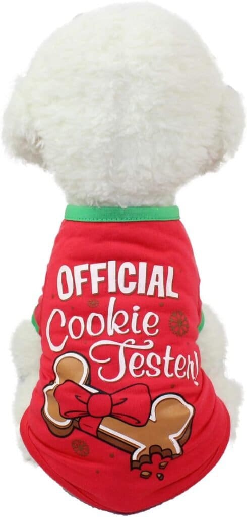 Afocuz Dog Shirt Christmas Clothes Cotton Dog Breathable Soft Christmas Dog Costume for Puppy Adorable Apparel Xmas Clothing Red (Medium, Red-Santa)