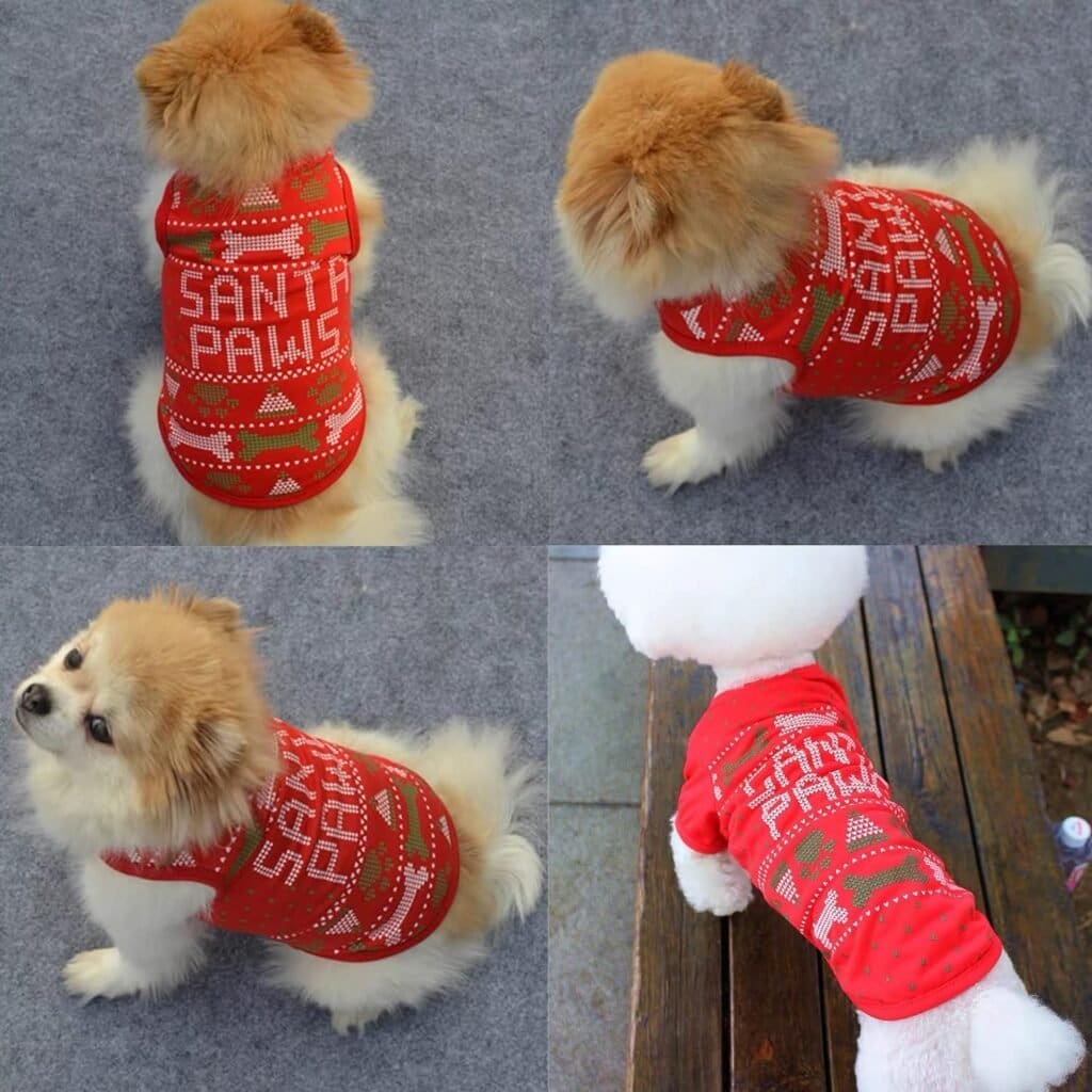 Afocuz Dog Shirt Christmas Clothes Cotton Dog Breathable Soft Christmas Dog Costume for Puppy Adorable Apparel Xmas Clothing Red (Medium, Red-Santa)