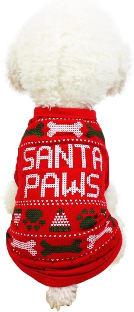 Afocuz Dog Shirt Christmas Clothes Cotton Dog Breathable Soft Christmas Dog Costume for Puppy Adorable Apparel Xmas Clothing Red (Medium, Red-Santa)